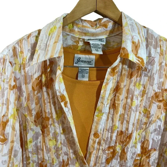 Joanna Two Piece Top Set Size XL Orange Floral Collared Cotton Polyester Blend - Picture 5 of 11